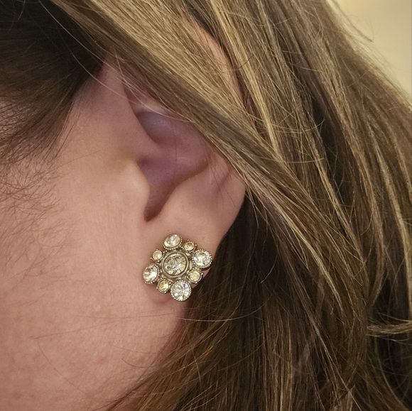 Chanel Holiday 2012 Silver Tone and Rinestone Earings with Centered CC Logo - Picture 4 of 7